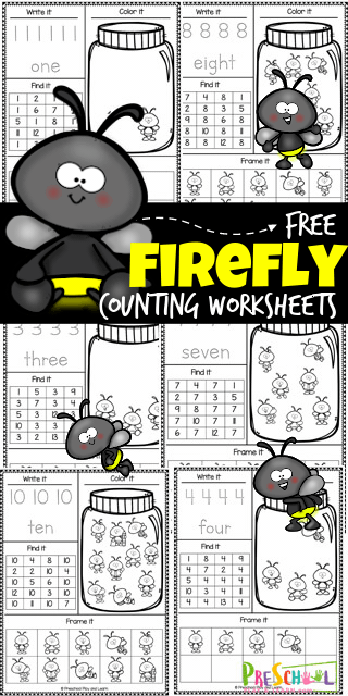 free printable counting firefly math worksheets