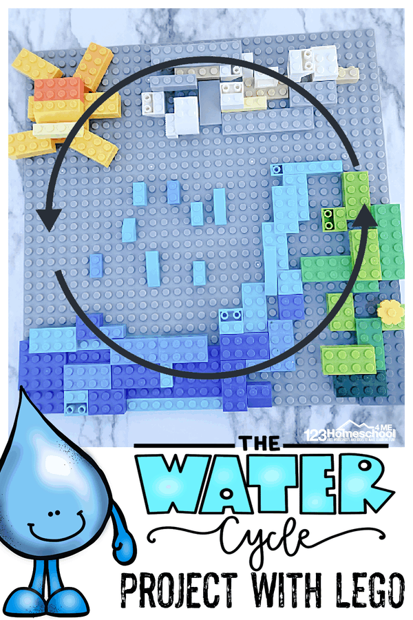 Are you studying the water cycle? Spring and summer are a great time to study this topic because it rains so much, at least where we live. This is an important STEM topic to study for kids of all ages. We made a Lego Water Cycle to help kids visualize what we learned. We’ve made other water cycle crafts and my kids all loved them, but turning it into a lego activity for kids may have taken the cake! You've got to try this water cycle model that is fun AND educational too! This is a fun water cycle project for kindergarten, first grade, 2nd grade, 3rd grade, 4th grade, 5th grade, and 6th graders too.