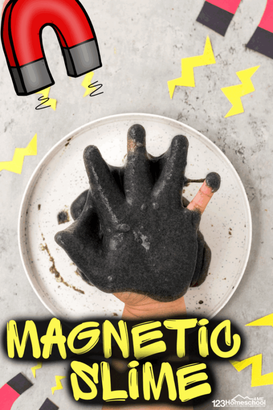 Get ready to WOW your kids with this magnetic slime kids activity! This magnetic slime recipe allows children to not only have fun, but explore magnets and the magnetic field they create with an epic diy magnetic slime! This magnet activity is perfect magnet science experiment for preschool, pre-k, kindergarten, first grade, 2nd grade, 3rd grade, and 4th grade students.