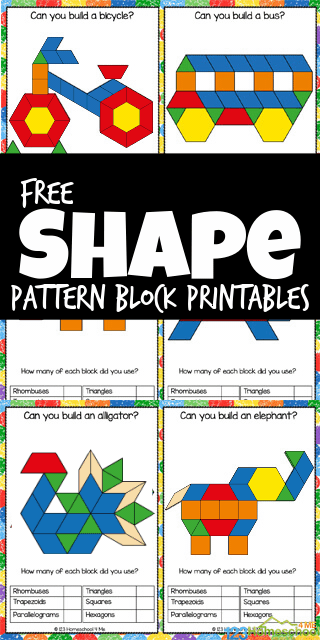Here is a great hands-on learning activity for kids to do at home, for busy bags, or in the car during a family road trip. These pattern block printables contain twenty different shape puzzle cards which kids will love. These shapes pattern worksheets are a fun math shape activity for kids from preschool, pre-k, kindergarten, first grade, and 2nd graders too. Simply print pdf file with shape patterns printables and grab your shape blocks to make cool pictures out of shape picture templates.