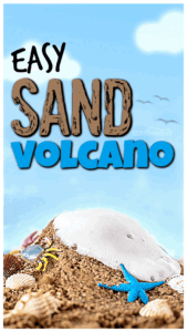 Looking for really fun beach activities for kids? This sand volcano is not only a really cool thing to do on your summer vacation, but a fun summer science experiment too. This volcano experiment is perfect for toddler, preschool, pre-k, kindergarten, first grade, 2nd grade, and 3rd graders too.  This summer activities for kids is super quick and easy with NO clean-up.