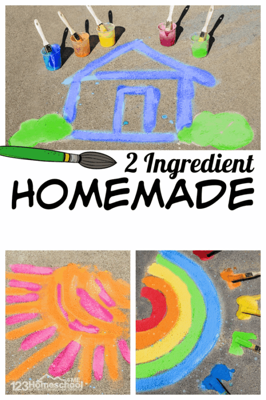 Seriously the BEST sidewalk chalk paint recipe! Only 2-ingredients for DIY chalk paint to make incredibly BOLD colors. Fun summer activity!