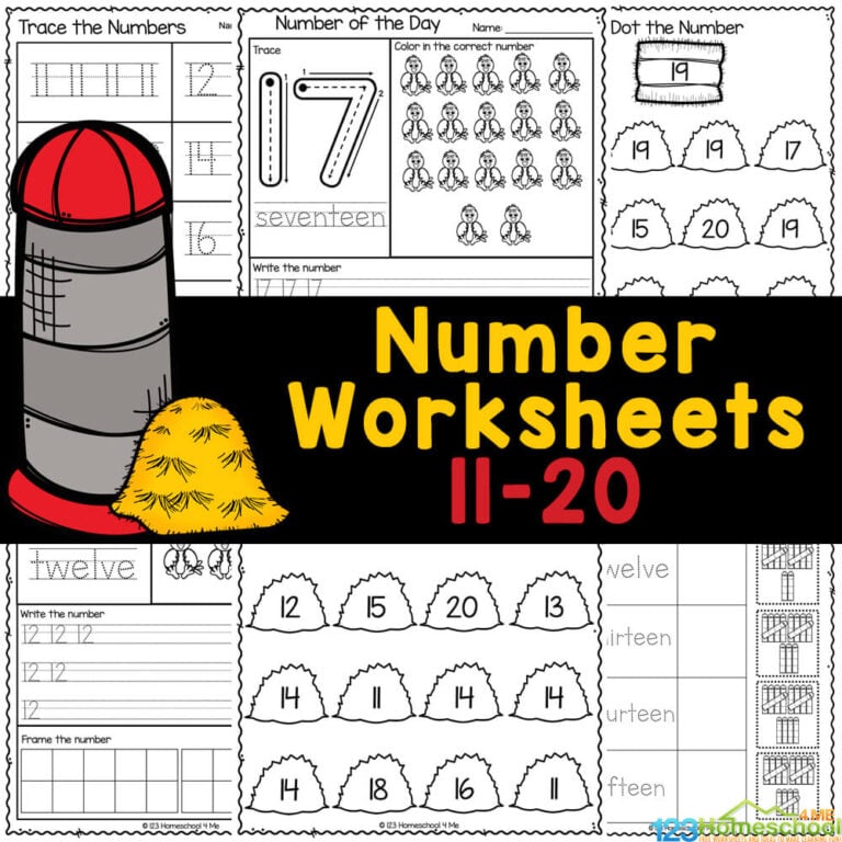 FREE Printable Number Worksheets 11-20 for Kindergarten