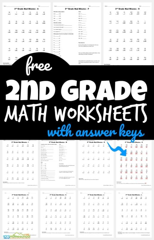 Download the pdf file and print these 2nd grade math worksheets to practice addition, subtraction, word problems and more with second grade students. Plus see how we turn free math worksheets into a fun math game by using these worksheets to play MAD MINUTES! 2nd grade mad minutes is a fun math game that helps children practice math while having FUN!