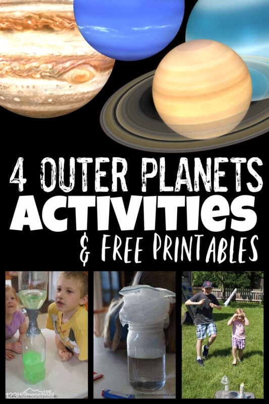 Is your child fascinated by outer space? They are going to love learning about the Solar System for kids with this fun hands-on science lesson. Today we are exploring the outer planets for kids which include the 4 outer planets of Jupiter, Saturn, Uranus, and Neptune. We've included solar system worksheets for kids plus lots of fun, engaging, hands-on planet activities for kid to learn about these fascinating planets! This jupiter for kids and saturn for kids and uranus for kids, and neptune for kids lesson is fun for preschool, pre-k, kindergarten, first grade, 2nd grade, 3rd grade, 4th grade, 5th grade, and 6th graders too.