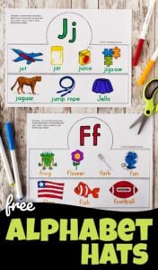 Looking for a fun abc printable to help kids learn their alphabet letters, learn vocabulary, and work on phonemic awareness. These hugely popular alphabet hats are a great way to introduce students to the letters in the alphabet from A to Z. There is a different hat to make for each letter - perfect to go with a letter of the week program for toddlers, preschoolers, pre k, and kindergartners.