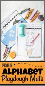 FREE Alphabet Playdough Mats - these free printable alphabet printables are SO CLEVER! Use playdough to form alphabet letters and then complete the picture with playdough or by coloring for a fun activity to not only learn the alphabet, but to strengthen fine motor skills to for toddler, preschool, prek, kindergarten, and first grade.