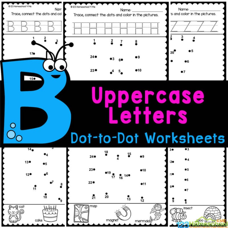 Grab FREE dot to dot worksheets to have fun learning letters, counting, tracing nubmers, adn more with connect the dot alphabet printables!