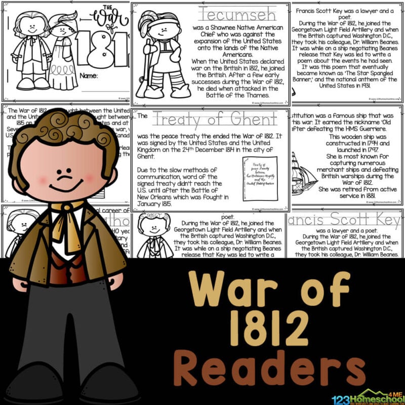 This War of 1812 for Kids printable can be used as coloring pages, information text, or a reader to learn more about American history.