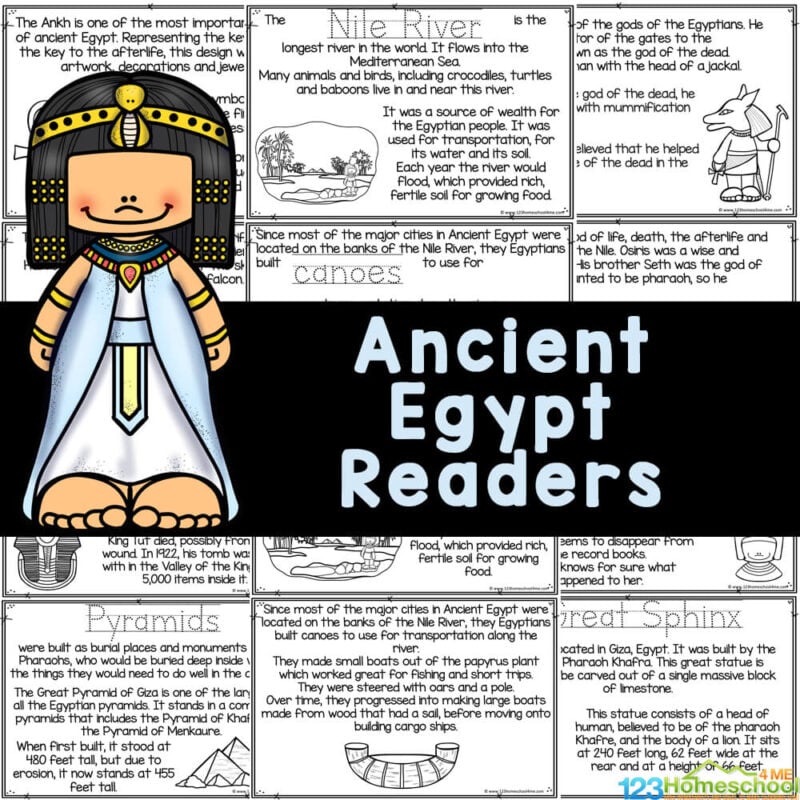 Learn about ancient egypt for kids with these free printable readers to color and learn while exploring Egyptian history.