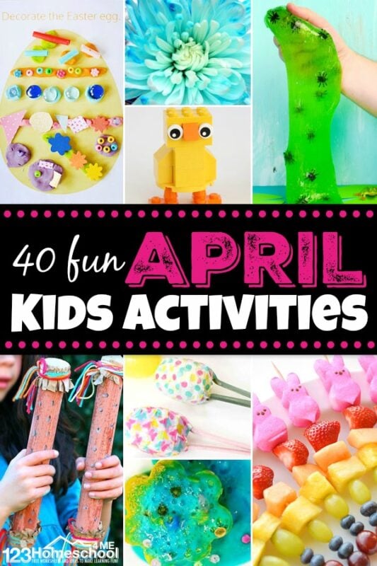 40 fun April Kids Activities! So many fun spring activities including frogs, rainbows, rain, easter, and more! #kidsactivities #spring #preschool