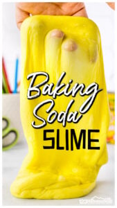 Are your kids as crazy about slime as mine are? My kids love playing with slime and trying different types of slime. In our experimenting, we came up with this cool baking soda slime. This slime uses baking soda as the activator for a wonderful sheen and flow without being sticky at all! And with the first day fo sCome see how to make slime with baking soda and get playing with your preschool, pre-k, kindergarten, first grade, 2nd grade, and 3rd graders.