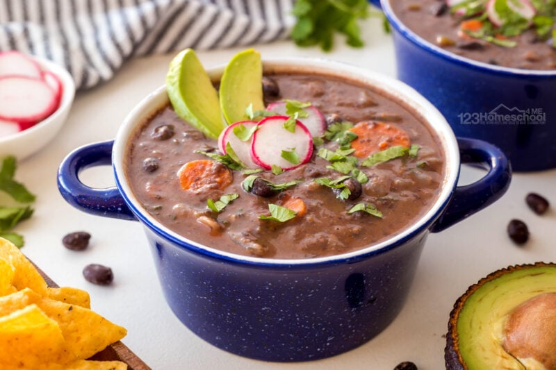 Yummy, healthy black bean soup recipe! This easy black bean soup is quick to make from scratch for a family-favorite lunch.