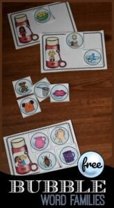 Bubble Word Families activity for kindergartners