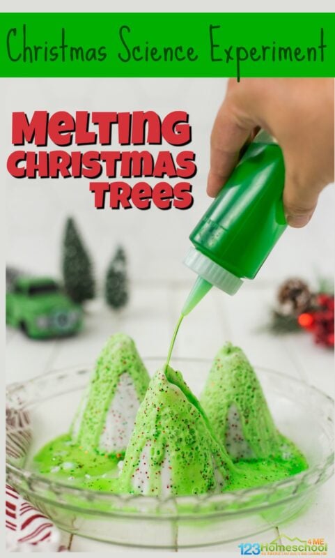This magical Melting Christmas tree project is sure to bring some magic and fun into your day this holiday seasons! Try this simple, easy Christmas Science Experiments with preschoolers, kindergartners, toddlers, and grade 1 students to sneak in some fun Christmas Learning! This Chemistry Christmas tree is such a fun Christmas activity for kids to try this holiday season!