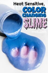 This amazing color changing slime is going to blow your mind! This heat sensitive slime will actually change color as your kids touch it because it is heat sensitive! This is a super cool project for kids you MUST TRY! Must try summer activity for kids to add to their summer bucket list