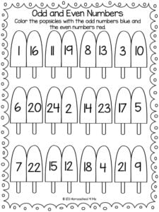 color the popsicles by odd and even numbers