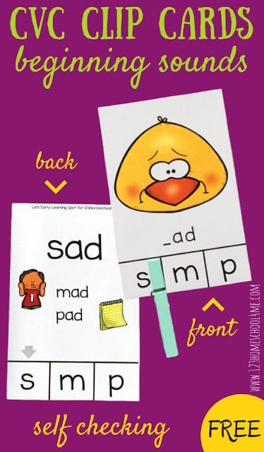 CVC words are commonly the first words young children learn to read for themselves as they are easy to sound out! These CVC Beginning Sounds Clip Cards are fun, self-checking cvc words activities that help pre k and kindergarten age students practice sounding out words and beginning to read words. 