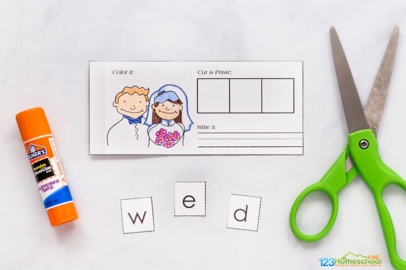 Practice CVC Short e Words with this super cute, cut-and-paste CVC Booklet to read, color and learn cvc words while improving reading too!