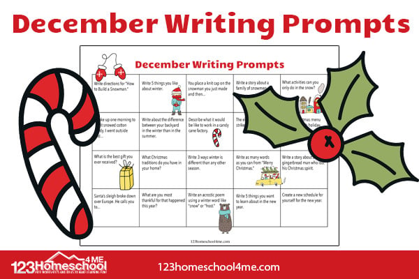 Deember Writing Prompts Calendar for kindergarten, first grade, 2nd grade, 3rd grade, and 4th grade kids