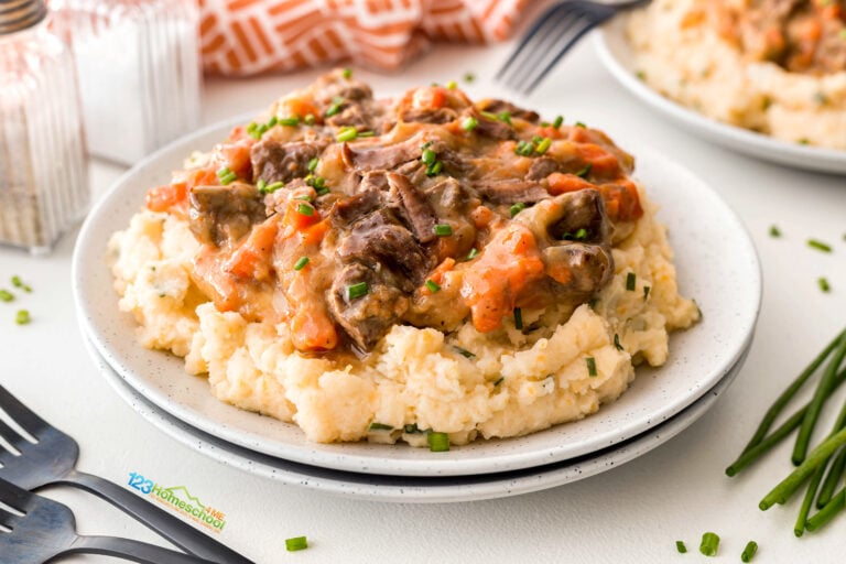 Fall Apple Cider Beef Stew over Mashed Potatoes Dinner Recipe