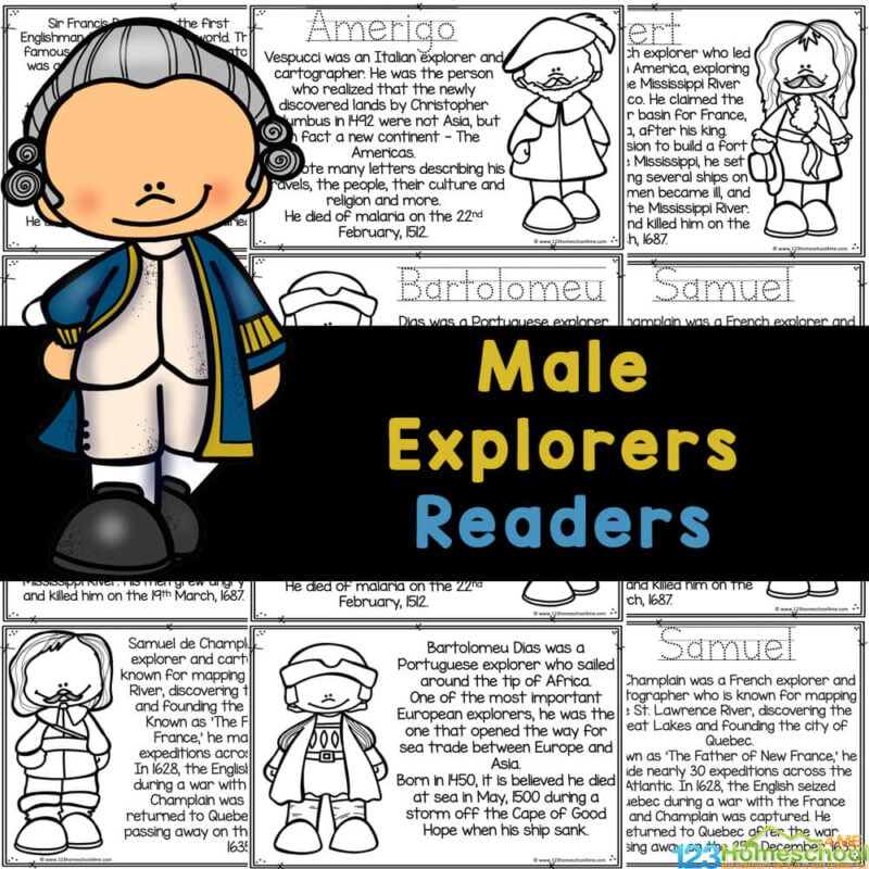 Learn about 13 famous European explorers for kids with these free printable worksheets to read, color, learn, and create a reader.