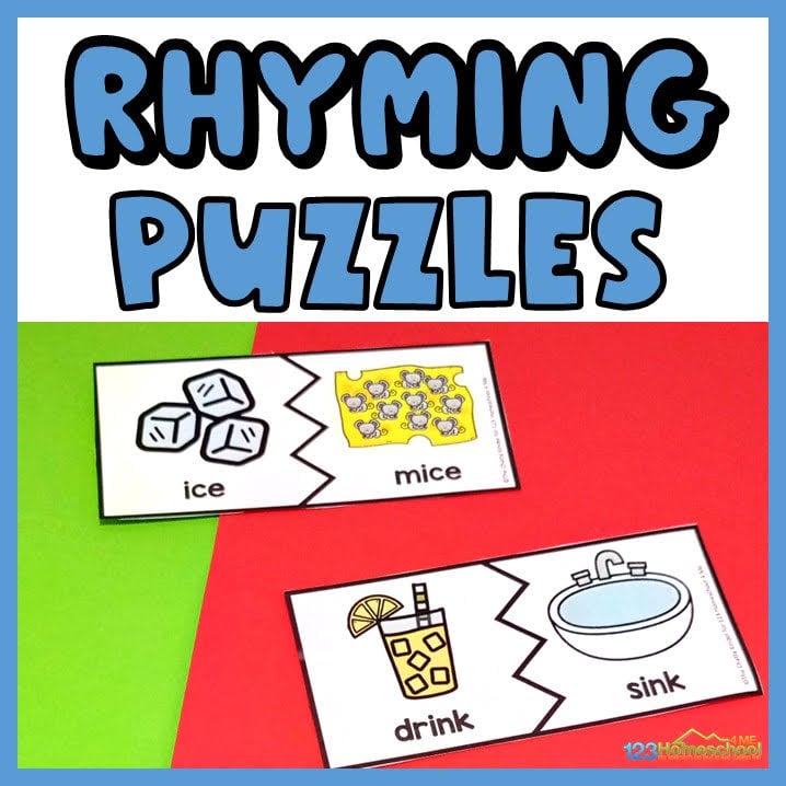 Looking for practice with rhymes? Grab these FREE printable Rhyming Puzzles for a FUN, hands-on activity for kindergarten.