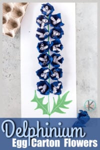 Beautiful delphinium craft making easy egg carton flowers! This flower craft for kids is a pretty and simple summer craft for kids of all ages!