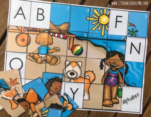 FREE Printable Summer Letter Matching Alphabet Picture Puzzle Game