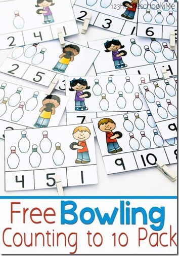 Bowling Counting to 10 Printable Activities for Preschoolers