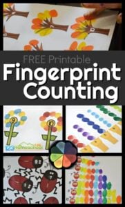 Make fun art projects while practicing counting to 10 with this fingerprint counting printables. This fun math activity for preschoolers, pre k, toddlers, and kindergarteners is a no prep, FREE printable counting activity for kids!