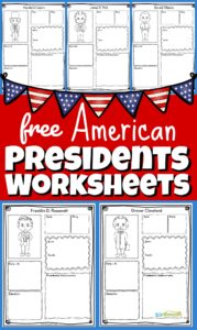 These free U.S. Presidents Worksheets are a great way for children to practice and improve their knowledge of the Presidents of the United States as well as work on their research and handwriting skills. This history for kids activity is perfect for kindergarten, first grade, 2nd grade, 3rd grade, 4th grade, 5th grade, and 6th grade kids learning about American history, preparing for Presidential Elections for kids, or celebrating Presidents Day.