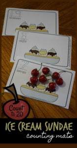 What could make counting to 20 more fun than doing it by putting cherries on top? Come take a peak at our newest summer printable! This summer math is a fun, hands-on ice cream printable to help practice counting to 20