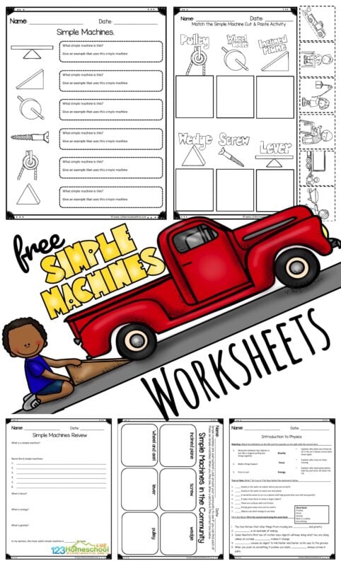 These no prep, free printable simple machine worksheets are a handy way to review what students have learned in a simple machines for kids science lesson. These science worksheets are a great tool to review and assess what kindergarten, first grade, 2nd grade, 3rd grade, 4th grade, 5th grade, and 6th grade students have learned.