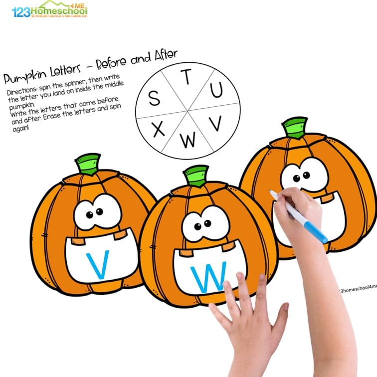 Halloween Alphabet Game – Pumpkin Before and After Letters