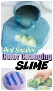 This amazing color changing slime is going to blow your mind! This heat sensitive slime will actually change color as your kids touch it because it is heat sensitive! This fun science experment for kids is a great way to teach kids about thermochromatic pigment as they explore by play. This is a MUST TRY science activity for preschool, pre-k, kindergarten, first grade, 2nd grade, 3rd grade, 4th grade, 5th grade, and 6th grade students.