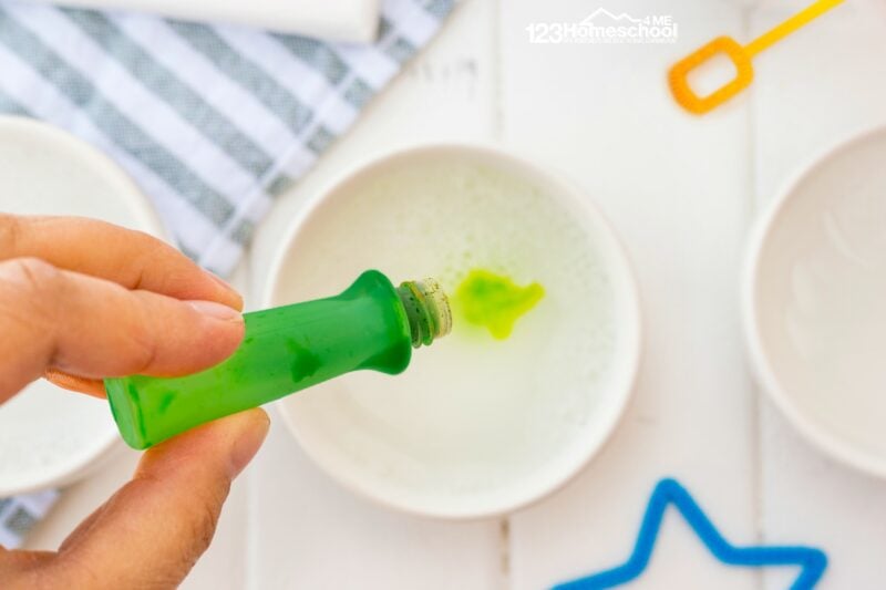 add food coloring to homemade bubbles