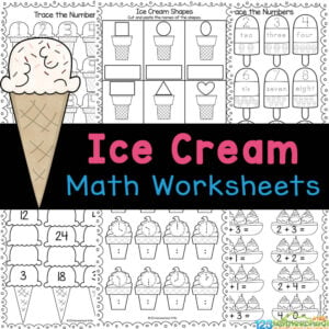 Sneak in some fun summer math with these cute ice cream math worksheets! This free ie cream printables practice counting, traicng, and more!