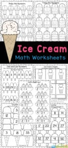 Sneak in some fun summer math with these too cute ice cream math worksheets! This free printable ice cream math pages include a variety of activities for preschool, pre-k, kindergarten, and first grade students. Plus these ice cream math games are so cute kids will be excited for some summer learning with this ice cream activity. Simply print ice cream math activity and you are ready to play and learn!