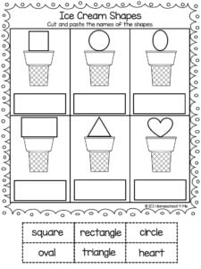 ice cream shapes cut and paste worksheets
