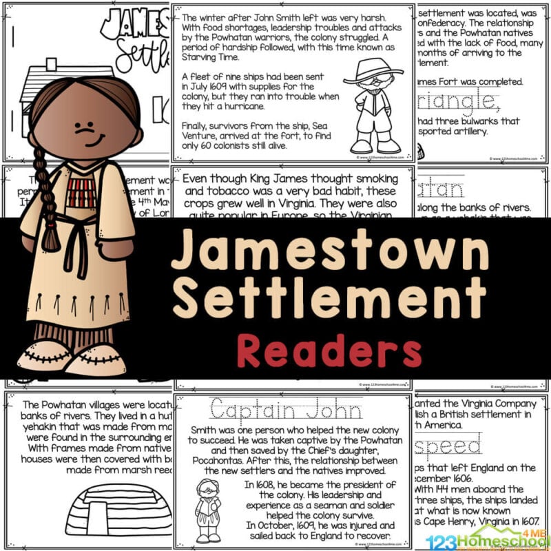 Handy Jamestown for Kids mini book to color and learn facts about Jamestown Colony, the first permament settlement in America. K-5th.