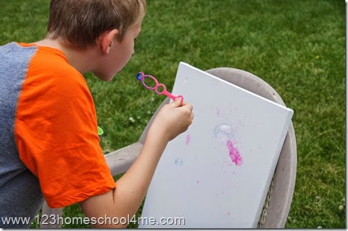 Blowing bubbles art project for kids