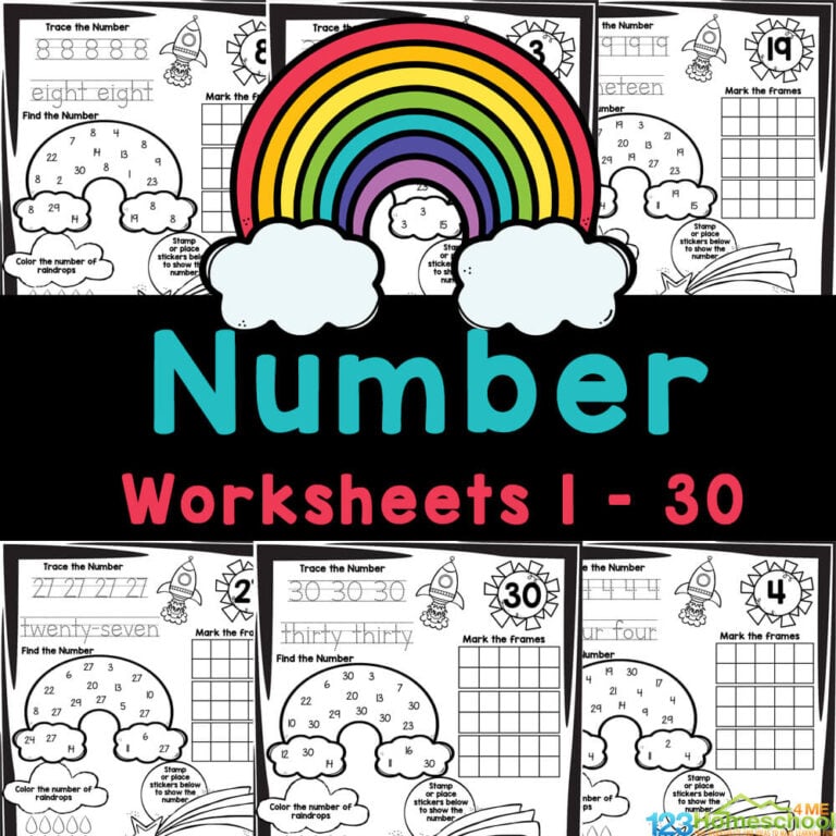 FREE Printable Kindergarten Number Practice Worksheets 1-30