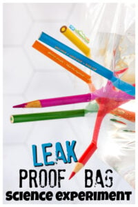 The goal of an amazing science experiment for kids is to grab kids attention and make them wonder why did that happen, how could that work, and I want to try that! This leak proof bag is such a simple science experiment for kids that explores polymers. What's best is this amazing science experiment with everyday materials! Try this water experiment with kids of all ages from toddler, preschool, pre-k, kindergarten, first grade, 2nd grade, 3rd grade, and 4th graders too.