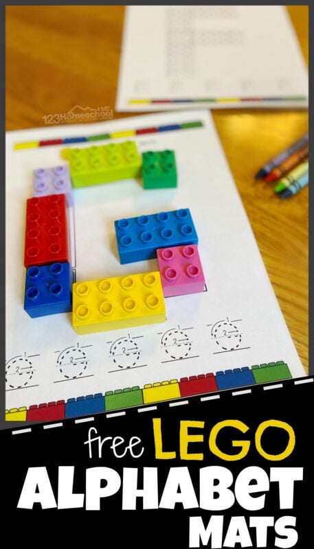 Make learning your ABCs fun with Lego letters! These hands-on, free printable, Duplo Alphabet Mats allow children to form uppercase lettesr out of lego bricks and then practice tracing letters too. There is a page for each letter A to Z. Use this lego alphabet with toddler, preschool, pre-k, kindergarten, and first graders. Simply print pdf file with lego alphabet letters printable and you are ready to play and learn!