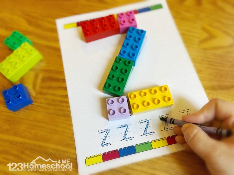 hands on alphabet activity using blocks and Lego Duplo Printables