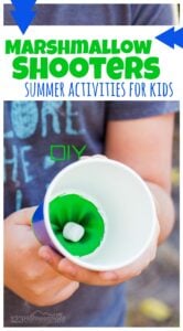 These super EASY to make marshmallow shooters are a must for your summer bucket list. This summer activity for kids is not only fun, but it is actually a STEM activity for kids too! Students assemble, tweak, and design this simple marshmallow cannon to try to get the most distance they can. THis is such a simple, but fun summer activities your preschool, pre-k, kindergarten, and elementary age students in first grade, 2nd grade, 3rd grdae, 4th grade, 5th grade, and 6th grade students will want to try over summer break!