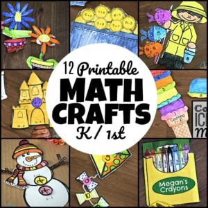 12 Printable math Crafts -one craft for each month of the year; fun math practice for kindergartners and first graders