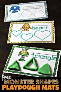 Super cute monster themed shape playdough mats for toddler, preschool, and kindergarten age kids