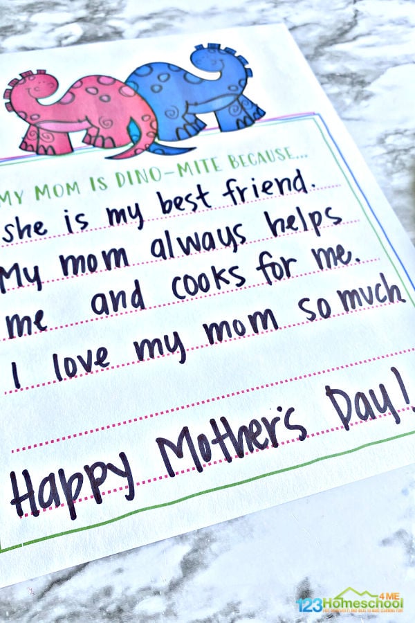 FREE Printable My Mom Is ‘Dino’-mite Mother’s Day Writing Prompt